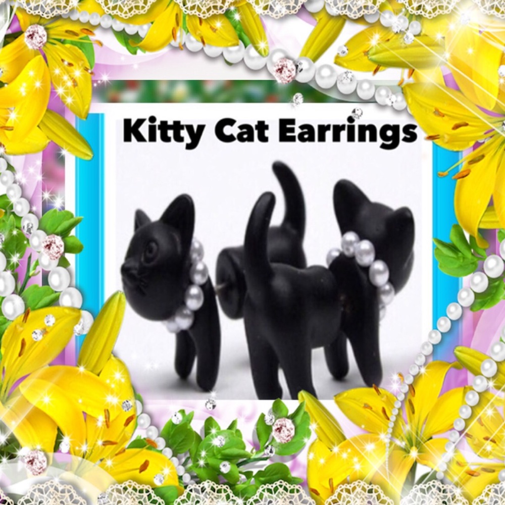 Black Cat Double Stud Earrings - Picture 2 of 8